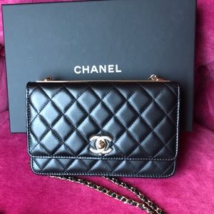 Chanel-Trendy CC O-MINI BAG (Lambskin Quilted Wallet On Chain WOC Black)
